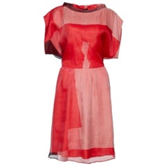 Emporio Armani - Robe midi à col bénitier en soie à blocs de couleur L