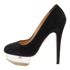 Charlotte Olympia Black Suede Dolly Platform Pumps Size 38