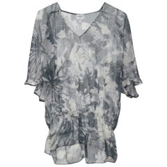 Armani Collezioni Graue durchsichtige Seidenbluse mit abstraktem Druck M