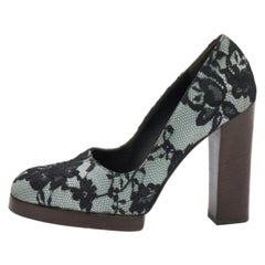 Gucci Black/Grey Floral Lace And Satin Block Heel Pumps Size 36
