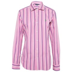 Ralph Lauren - Camicia in cotone a righe rosa con bottoni sul davanti L.L.A.
