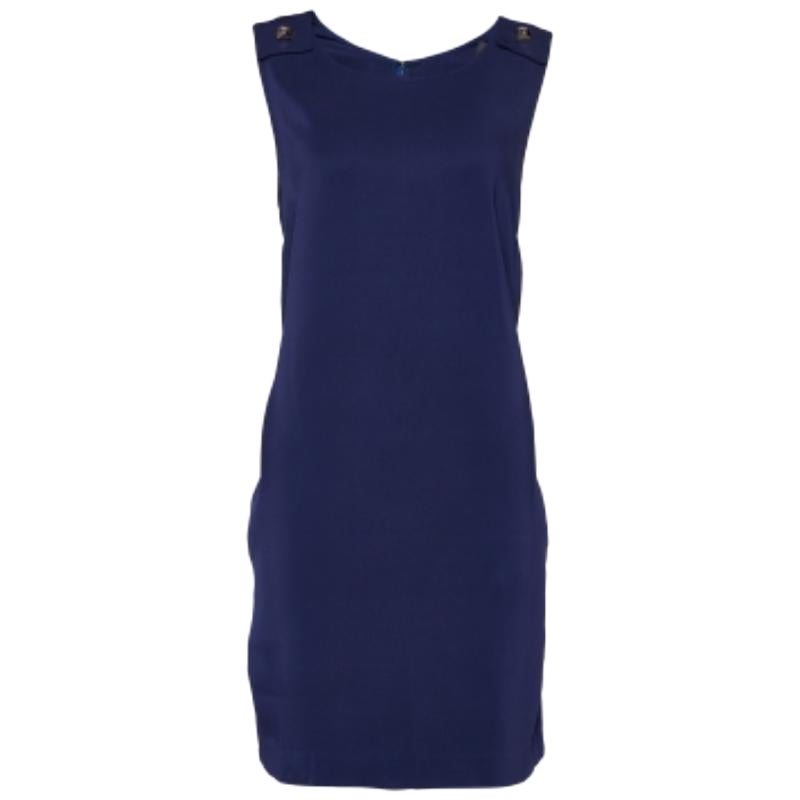 Versace Navy Blue Crepe Sleeveless Shift Dress M For Sale