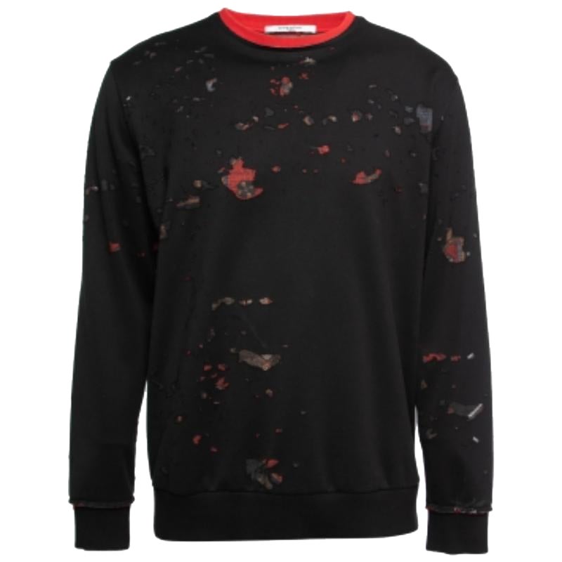 Givenchy Felpa girocollo in cotone nero invecchiato XS