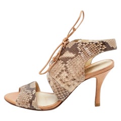 Alexandre Birman Beige/Braun Schlangenhaut Schnürsandalen Größe 39.5