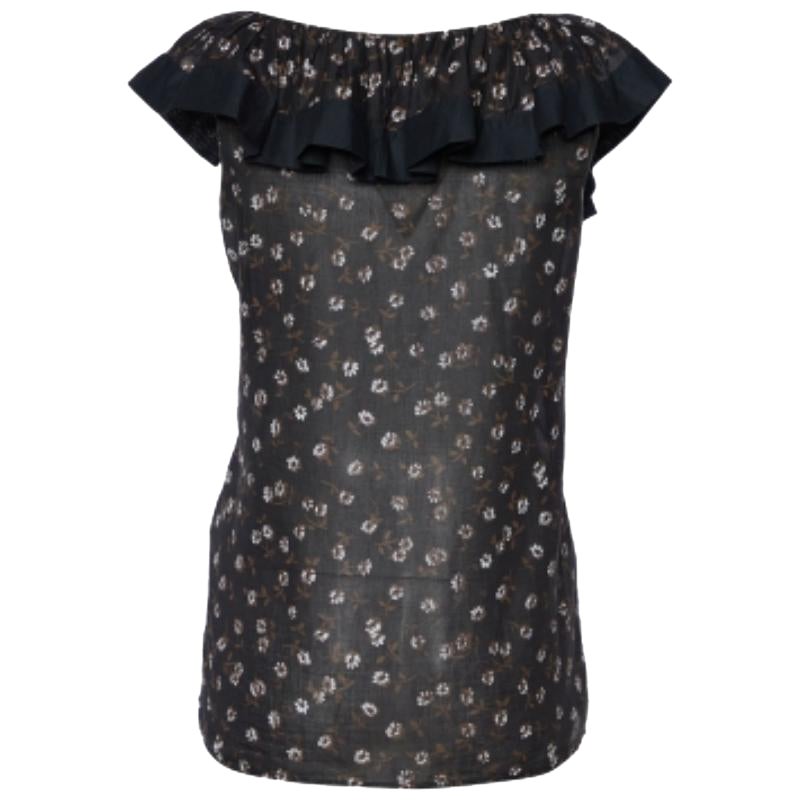 RED Valentino Noir Top sans manches en coton imprimé floral M. en vente