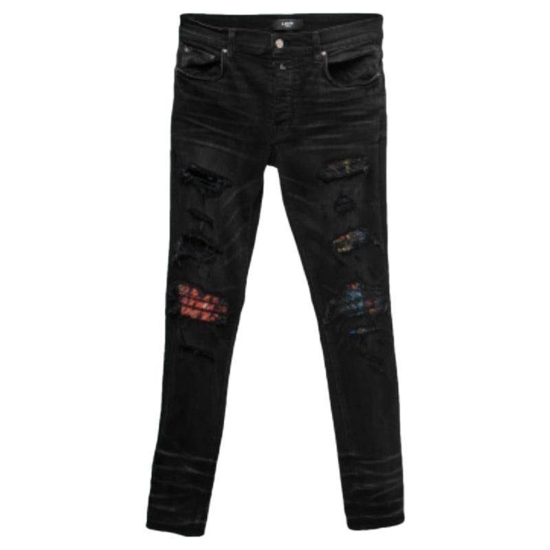 Amiri Black Distressed Denim Panelled Skinny Jeans M Taille 32" en vente