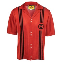 Gucci X Adidas Red GG Monogram Knit Short-Sleeve Shirt M