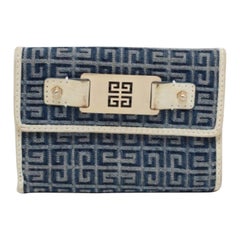 Portafoglio compatto in tela e pelle con patta metallica Givenchy blu/crema Monogram