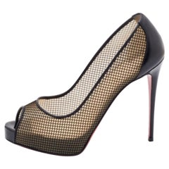 Christian Louboutin Escarpins à Plateforme Fetilo en Cuir et Maille Noir Taille 38