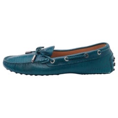 Tod's - Mocassins à enfiler en cuir avec nœud en forme de lézard - Bleu sarcelle - Taille 37,5