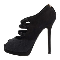 Fendi Black Suede and Glitter Peep Toe Booties Size 36
