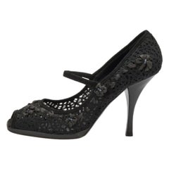 Casadei Black Crochette Nylon and Suede Peep Toe Pumps Size 39