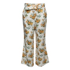 Zimmermann Weiße, floral bedruckte, gerade Hose aus Leinen mit Gürtel, M