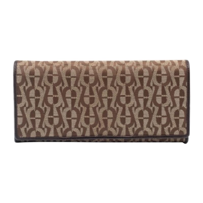 Portafoglio continentale con patta in tela e pelle Aigner Beige/Marrone