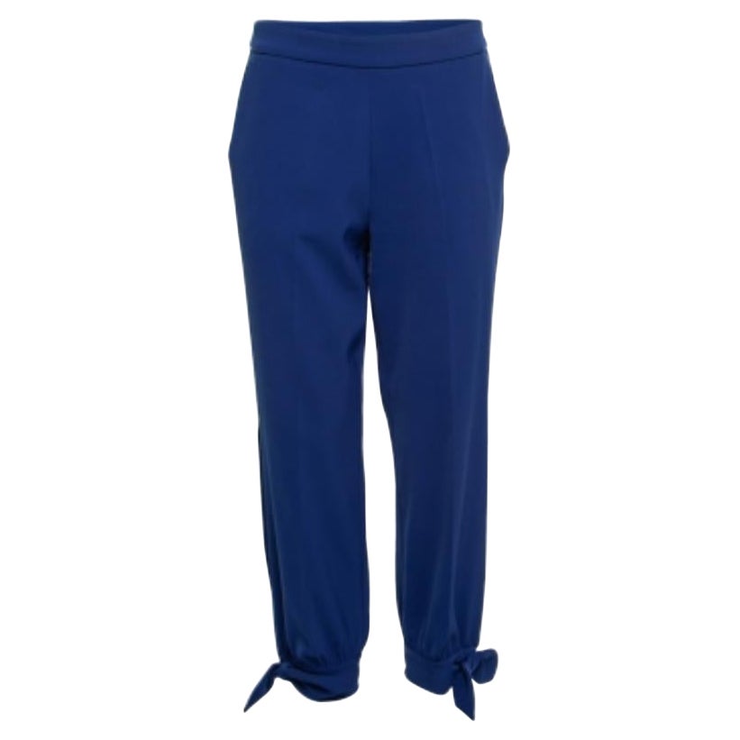 Boutique Moschino Blue Crepe Stretch Bow Detail Trousers M For Sale