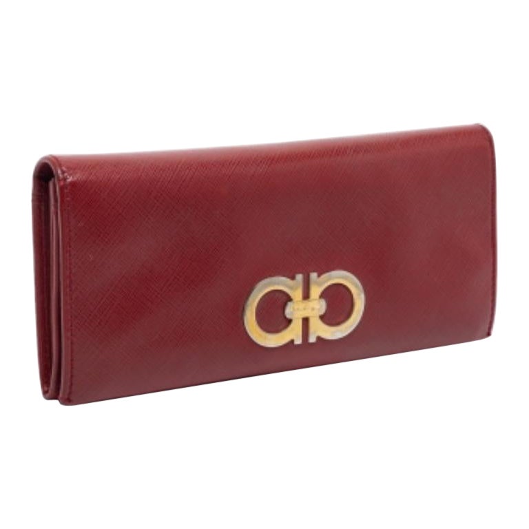 Salvatore Ferragamo Rote kontinentale Portemonnaie aus Leder Double Gancio