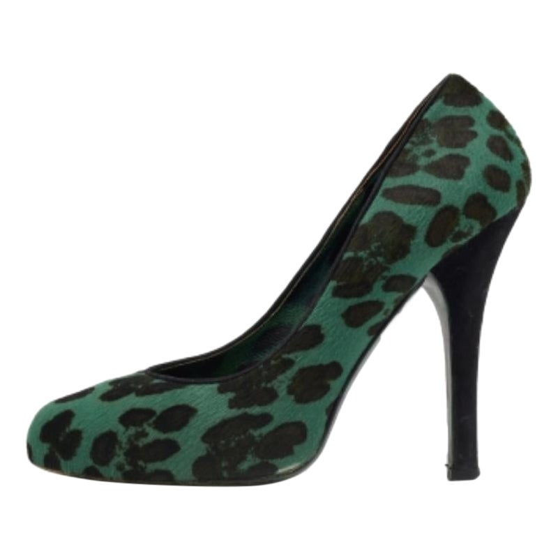 Dolce & Gabbana Green/Black Leopard Print Calf Hair Platform Pumps Size 37 For Sale