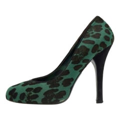 Dolce & Gabbana Green/Black Leopard Print Calf Hair Platform Pumps Size 37