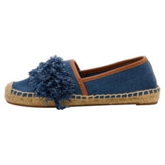 Tory Burch - Espadrilles plates à franges en denim bleu marine, taille 36