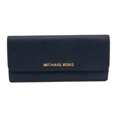 Michael Kors - Portefeuille de voyage Jet Set en cuir bleu