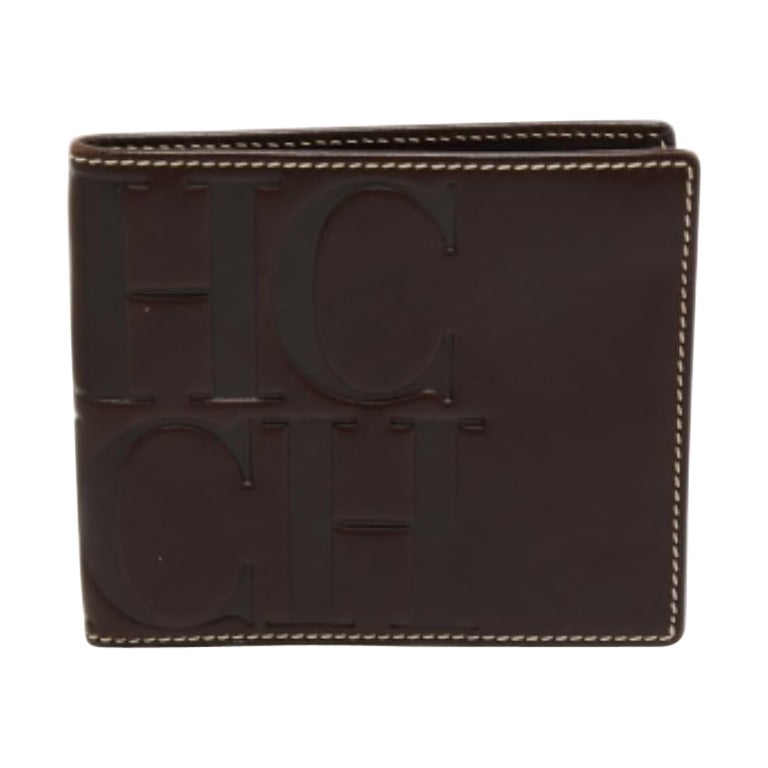 CH Carolina Herrera Portefeuille compact bifold en cuir Brown foncé