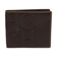 CH Carolina Herrera Portefeuille compact bifold en cuir Brown foncé