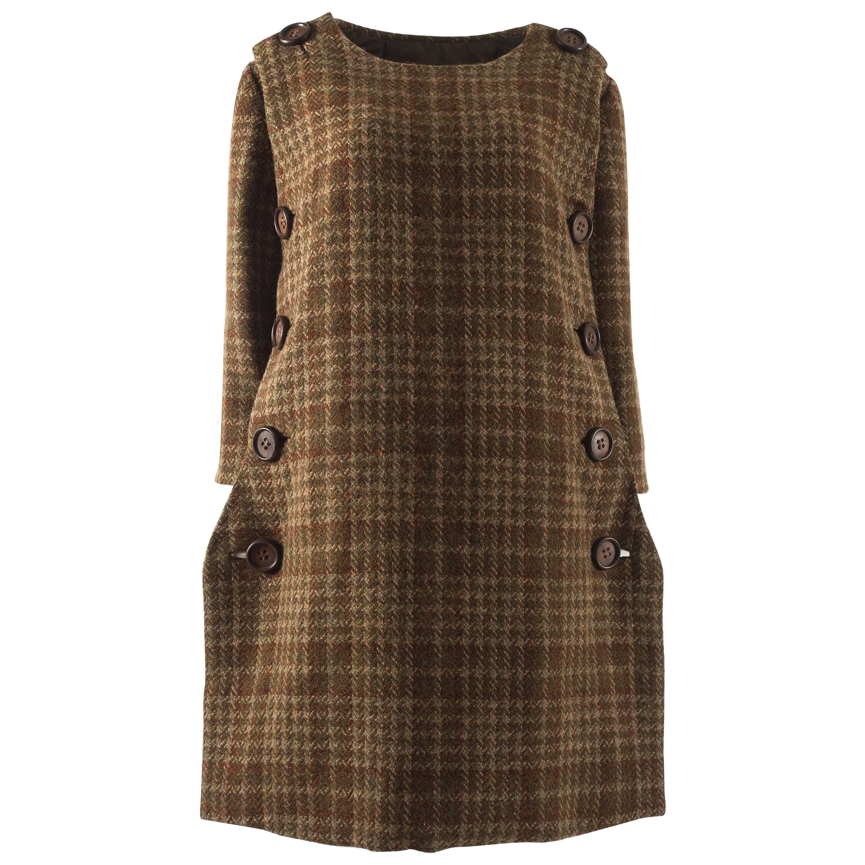 Jeanne Lanvin haute couture green tartan tweed coat and skirt set, c. 1940s For Sale