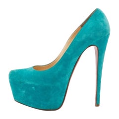 Christian Louboutin Turquoise Blue Suede Daffodile Platform Pumps Size 40