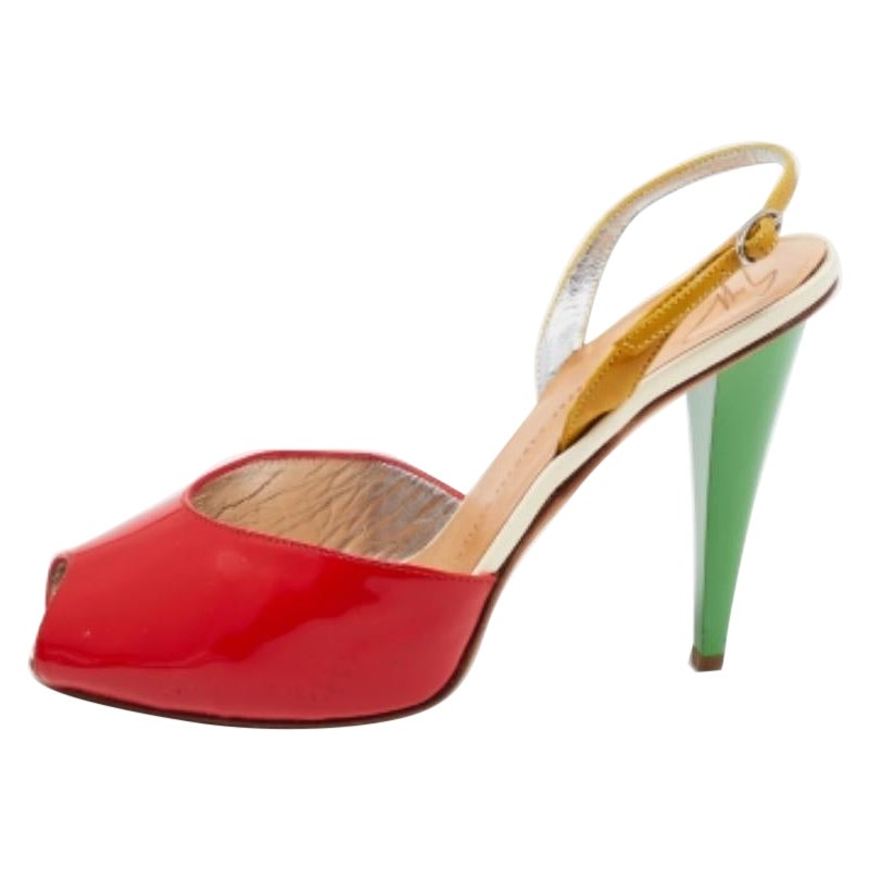 Giuseppe Zanotti - Sandales à bout ouvert en cuir verni tricolore, taille 40