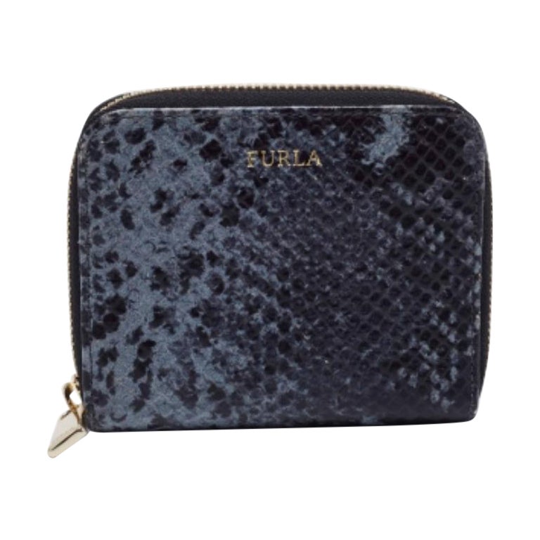 Furla Black/Grey Python Effect Leather Zip Around Wallet