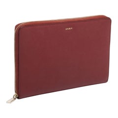 DKNY Red Leather Large Bryant Zip Around Clutch