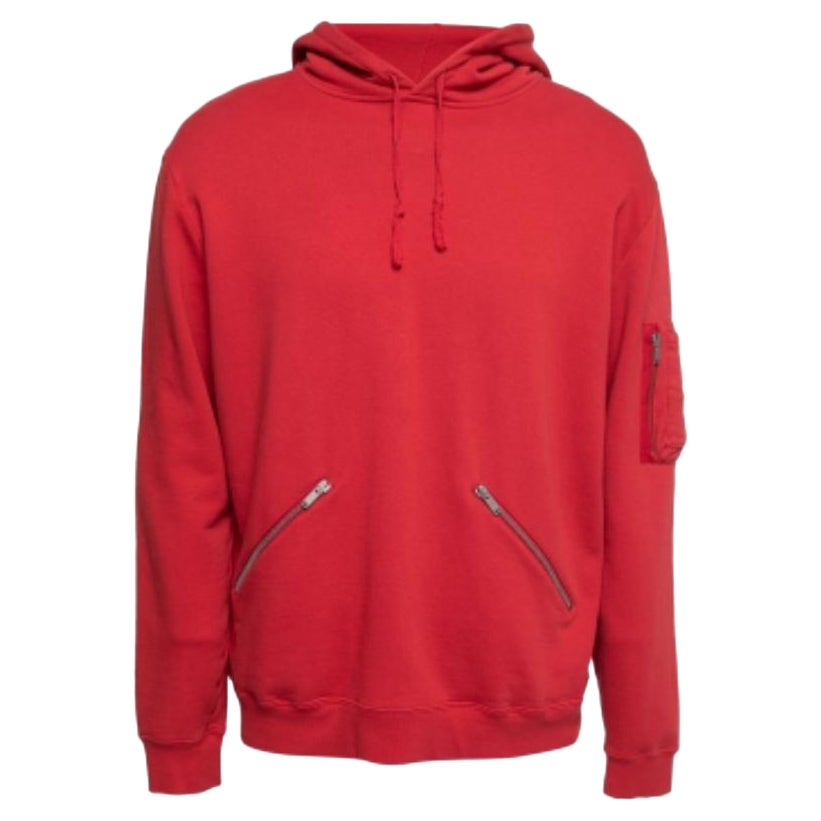 Saint Laurent Red Cotton Long Sleeve Hoodie XL For Sale