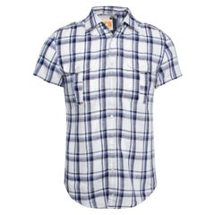 Boss Orange by Hugo Boss - Camicia a maniche corte in lino con stampa a quadri bianchi e blu - S.S. White