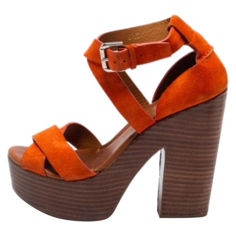 Ralph Lauren Kollektion Orange Alannah Sandalen aus Wildleder Größe 37 im Angebot