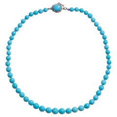 Genuine Sleeping Beauty Turquoise Diamonds White Gold Necklace