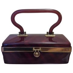 Vintage Deep Caramel Goldtone Trimmed Lucite Handbag by Dorset-Rex