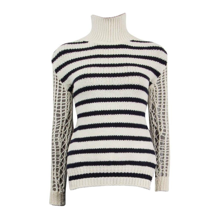 CHRISTIAN DIOR ivory & navy wool 2022 STRIPED OPEN BACK TURTLENECK Sweater M For Sale