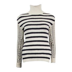 CHRISTIAN DIOR ivory & navy wool 2022 STRIPED OPEN BACK TURTLENECK Sweater M