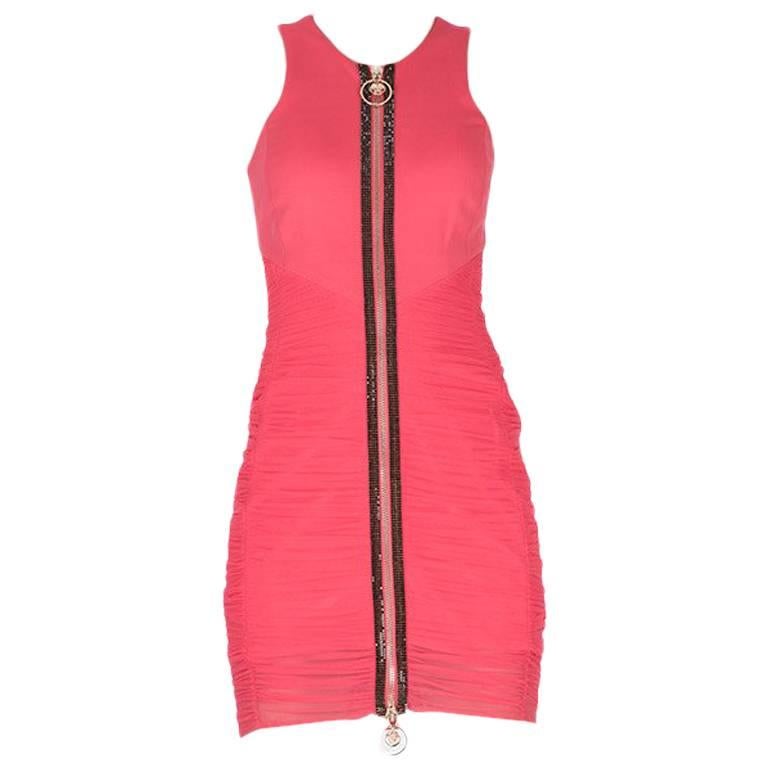 New Versace Crystal Embellished Pink Ruched mini dress For Sale