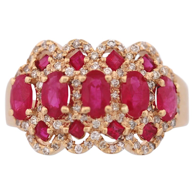 Louisa  14k White Gold Ring With 1.90 Ct Natural Rubies (oval & Round) For Sale