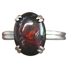 Antique Edith Ring – 14k White Gold with 5 ct Natural Black Opal & Hidden Diamond Halo