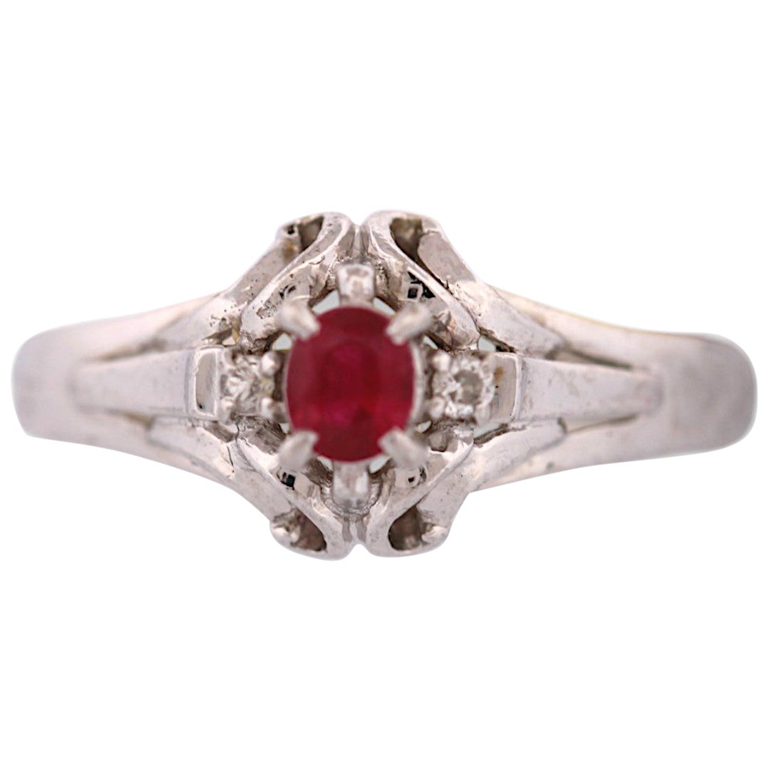 Zelda Ring – Platinum with Natural Ruby & Diamond Accents – 0.29 ct Round Ruby For Sale