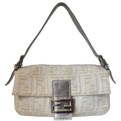 Fendi White Silver Limited Edition Baguette Bag