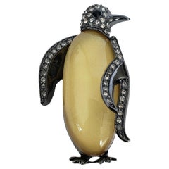 Jelly Belly and Crystal Penguin Mid Century Modern Brooch Pin