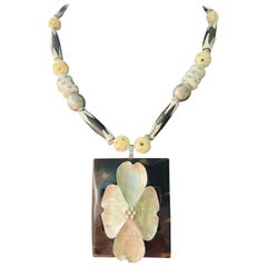 LB offers Bakelite Vintage Sterling Floral Brooch African Bone Ceramic Necklace