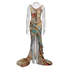 Roberto Cavalli Printed Silk Evening Dress and Corset Runway Look, SS 2003