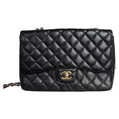 Chanel Classic Flap Jumbo Black Caviar Leather Single Flap Gold Hardware 2009