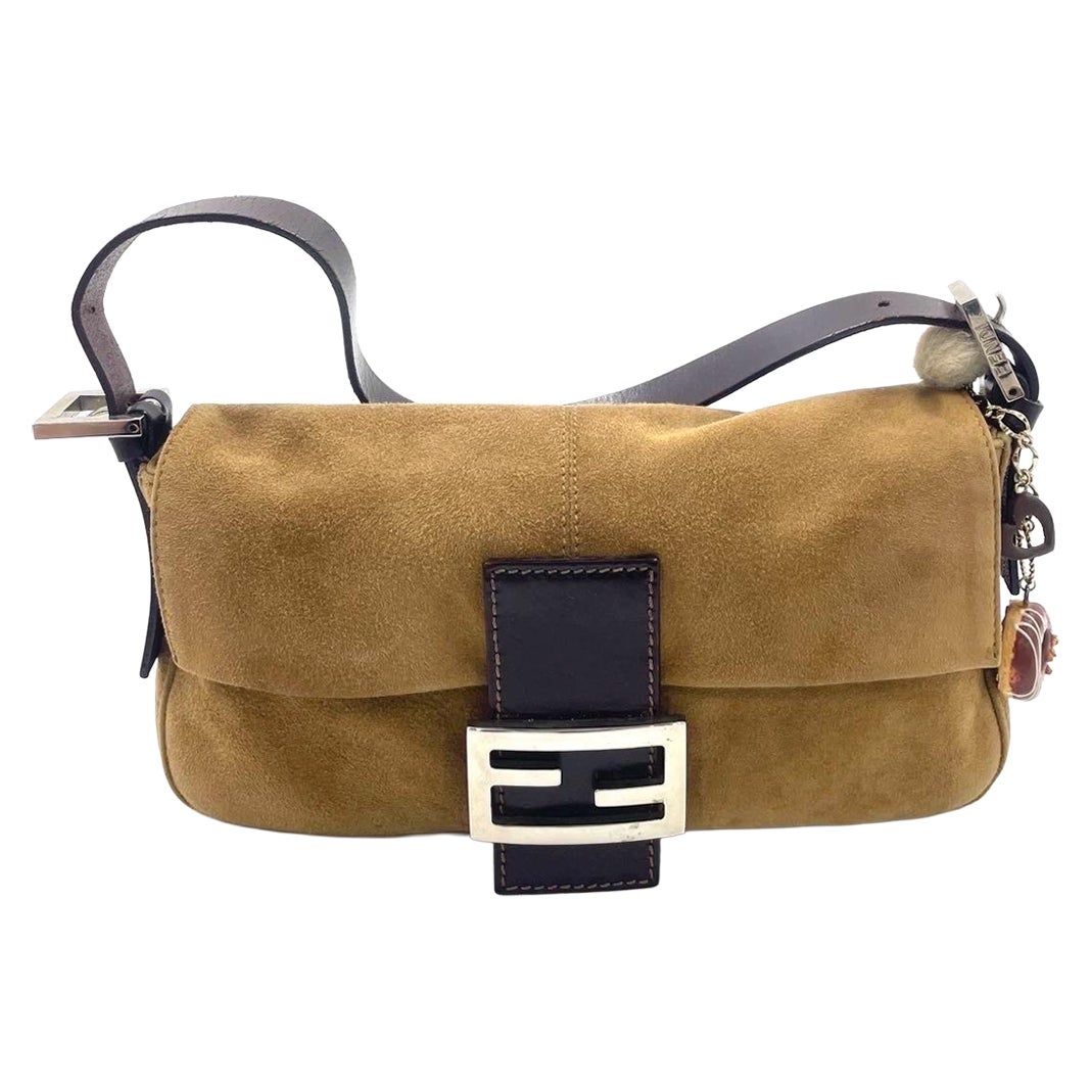 Fendi Baguette Coffee Brown Suede Leather Shoulder Bag For Sale