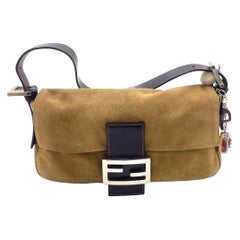 Fendi Baguette Coffee Brown Suede Leather Shoulder Bag