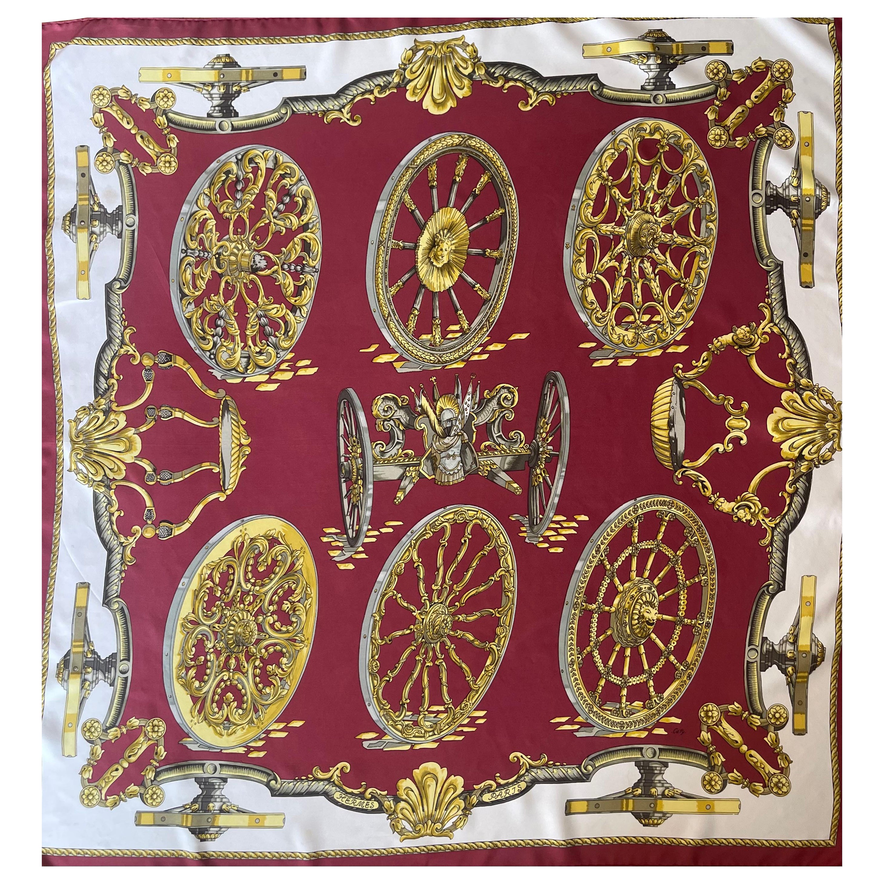 Sciarpa di seta Hermès "Les Roues De Canon" 1967 in vendita